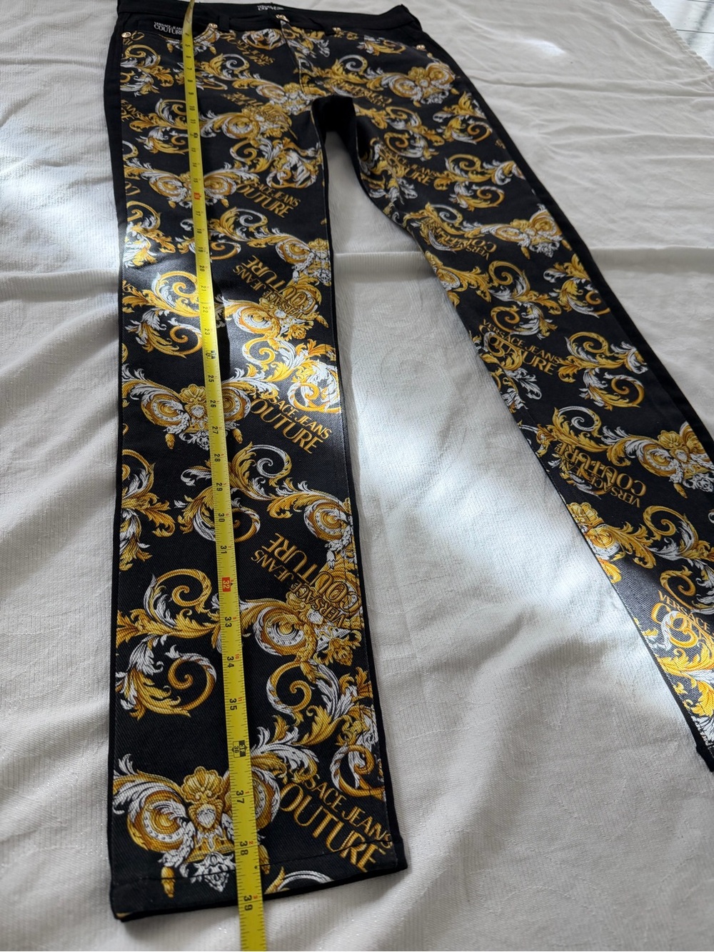 New Versace Jeans Couture Black & Gold Baroque Slim Jeans Authentic - Picture 6 of 10